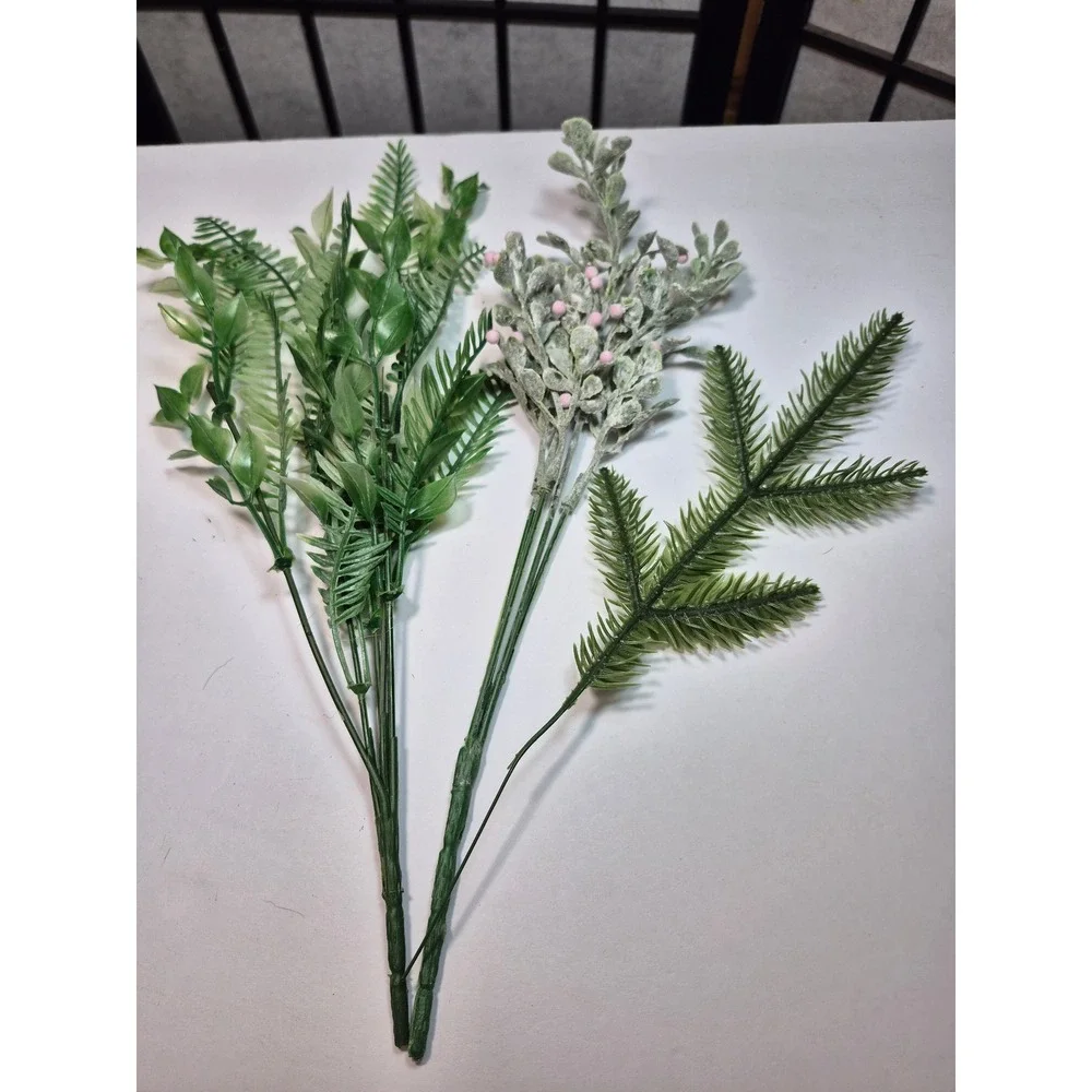 Artificial Greenery Stems Bundle Fern Frosted Pink Berry Pine Branch 13 Inch
